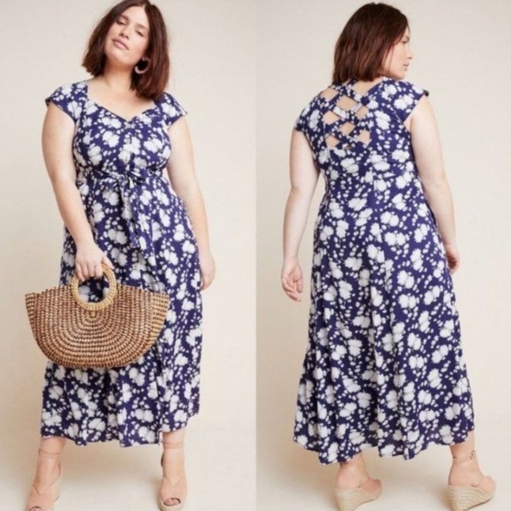 Anthropologie Mauve Tate Blue White Floral Sundress- Size 22
